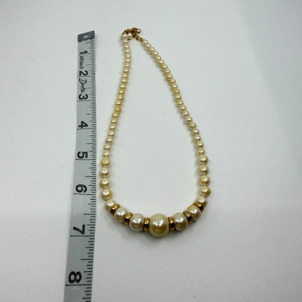 Classic Cream Faux Pearl Necklace with Gold-Tone Accents Statement Jewelry